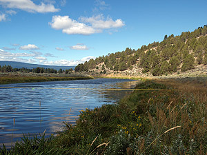 Taking width measurements along the Sprague River, Oregon.
