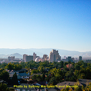 Reno skyline with buildings and beautiful trees