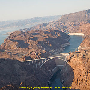 Aerial view of Hoover Dam and the Colorado River
