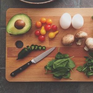 Various food ingredients on a cutting board