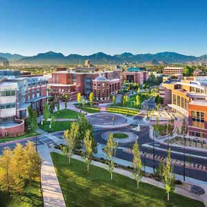 Aerial view of empty University of Nevada, Reno campus.