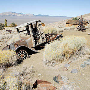 Old Truck and cabin at Berlin Ichthyosaur State Park