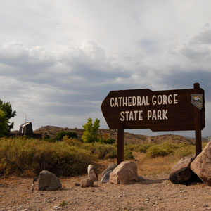 Sign entering Cathedral Gorge State Park