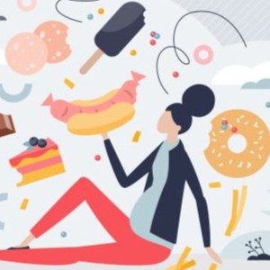 Cartoon picture showing binge eating.