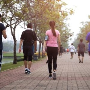 Group of people walking for exercise.
