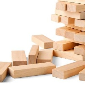 A pile of Jenga blocks.