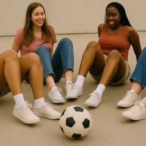 Women demonstrating what a crab walk is with feet and hands on floor belly up.