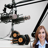 Podcast microphones and headphones with Reyna Mendez