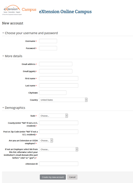 Graphic of the extension online campus website showing how to create an account