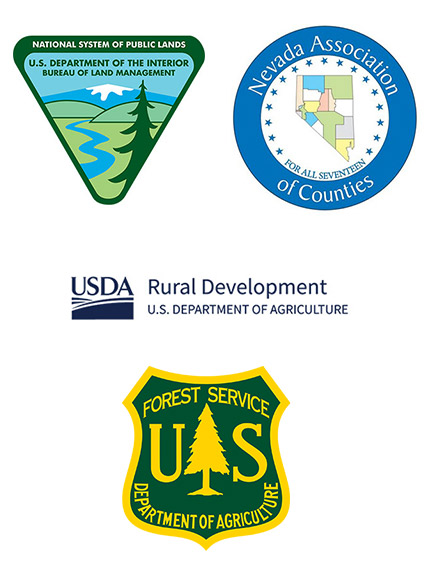 Logos of BLM, NACO, USDA Rural Development and Forest Service