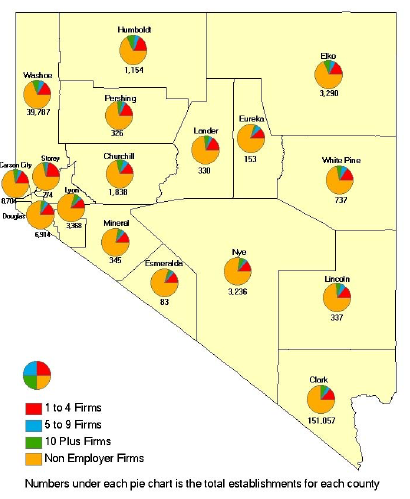 Map of establishments shares in 2005 from the table above