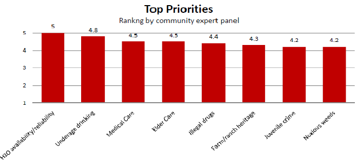 Bar graph of community expert panel ranking top priorities to show that H20 availability/reliability is the highest