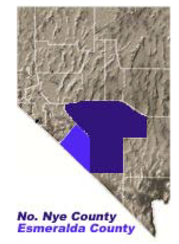 Map of Nevada to show the Nye County and Esmeralda County