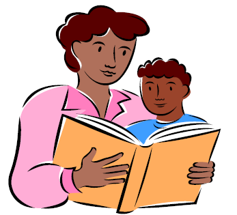 Mother reading to son