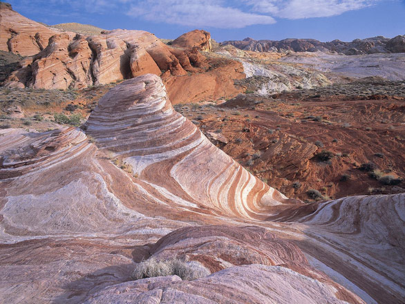 Rock formations with red and white swirls at Valley of fire.