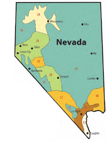 Map layout of Nevada's climate zones