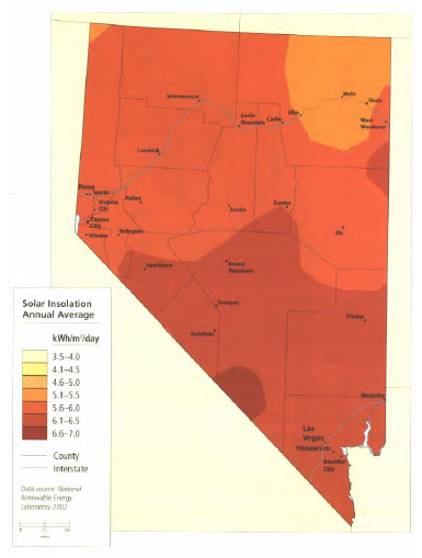 Nevada map of solor power