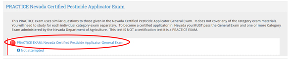 graphic of the extension online campus website illustrating how to navigate to the pesticide applicator practice exam