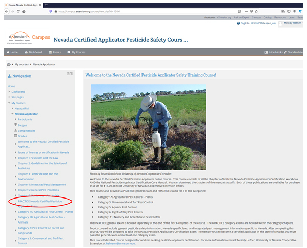 graphic illustrating how to navigate to the pesticide applicators practice test