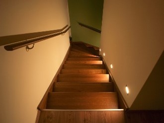 a well lite staircase