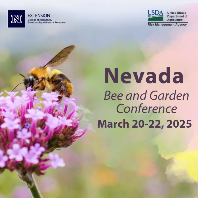 2024 Nevada Bee and Garden Conference graphic with a bee on a flower. 