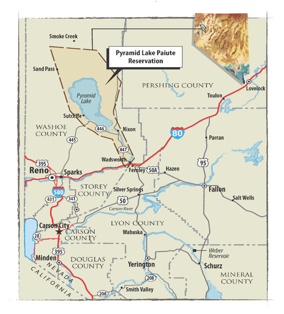 Map of Pyramid Lake Paiute Reservation.