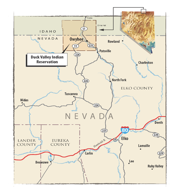 Map of Duck Valley Indian Reservation.