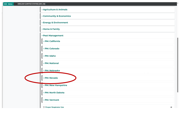 graphic of the extension online campus website illustrating how to navigate to the Nevada section