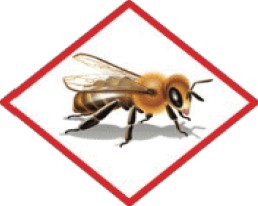 Ilustración de una abeja con una advertencia