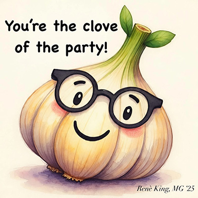 graphic of garlic and text that reads you the close of the party