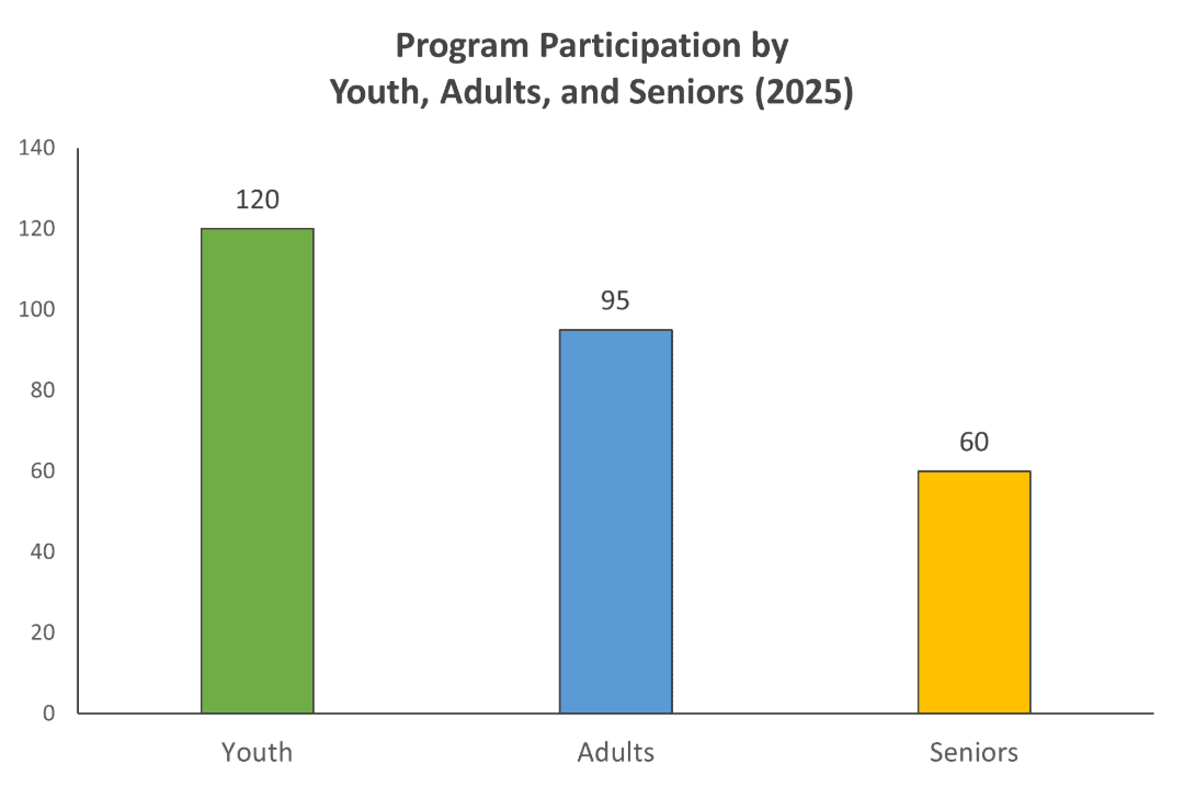 graph of youth, adults and seniors program participation in 2025