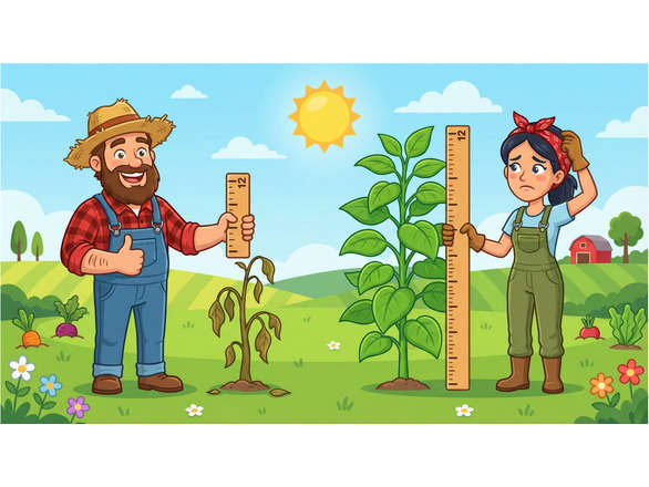 Two Farmers Measuring Plants