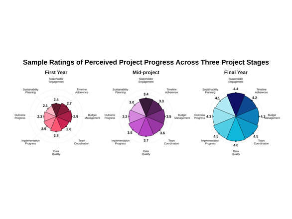 Polar Charts of Project Progress Across Three Project Stages