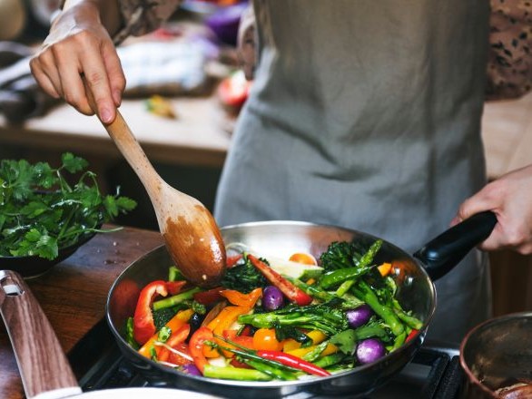 Cooking various vegetables.