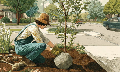 Illustration of an individual weeding