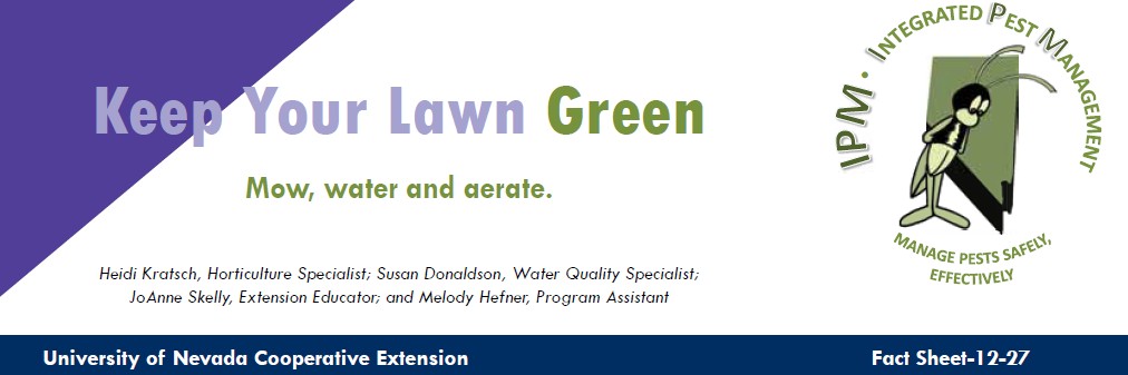 A graphic showing purple and white shapes and a bee logo with the text "Keeping Your Lawn Green"