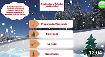 Una tarjeta de t&iacute;tulo de YouTube para un video titulado &Aacute;rboles de Navidad.