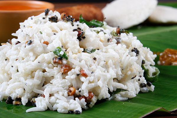 rice on banana leaf