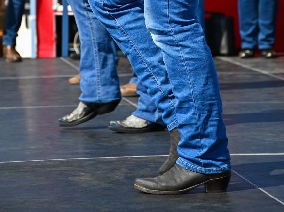 pair of legs wearing cowboy boots