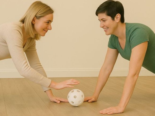 two women doing the plank position