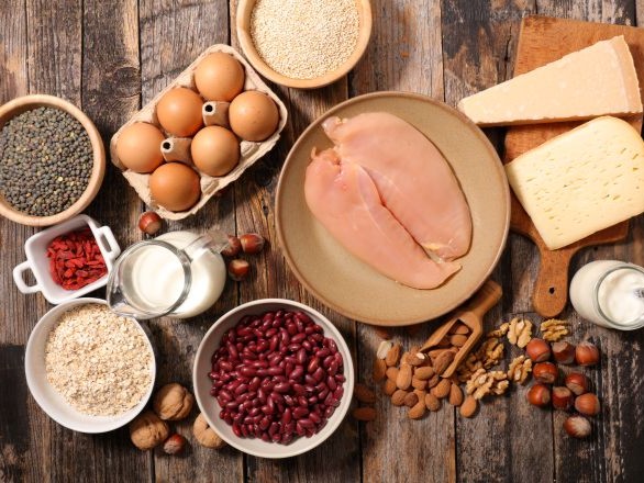 Various types of protein scattered on a board.