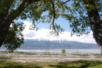 Beautiful snowy mountains behind Washoe Lake