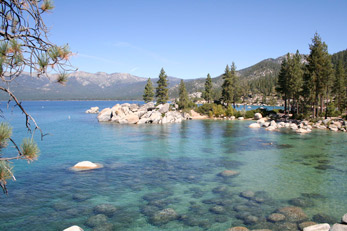 Beautiful shore line with crystal clear water at Sand Harbor State Park