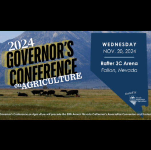 2024 Governors Conference graphic with a background with mountains and cattle in the field. 