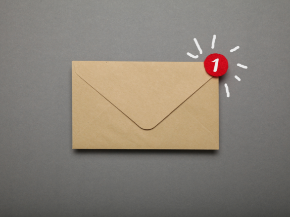 A mail envelope with a red "1" on the top right.