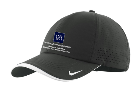 Anthracite gray Nike hat embroidered with the College's Experiment Station and Extension combo logo.