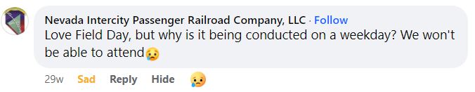 Screenshot of Nevada Intercity Passenger Railroad Company's social media post.